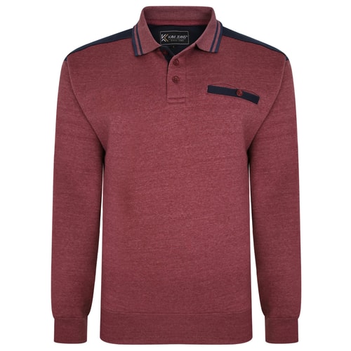 KAM Tipped Collar Polo Sweater Burgundy